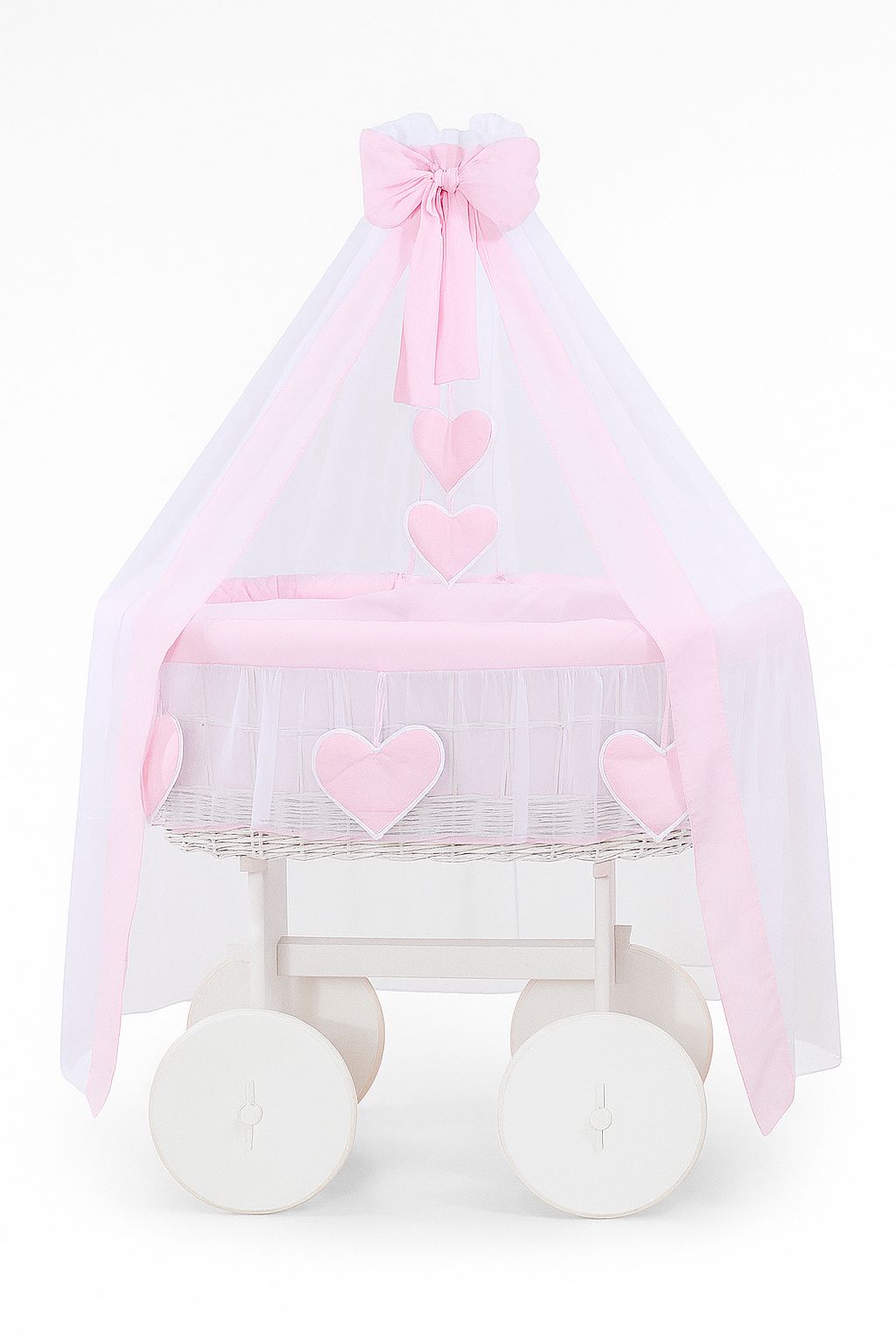 Stubenwagen Deluxe Weide mit Baldachin – Weiß Amelie Rosa