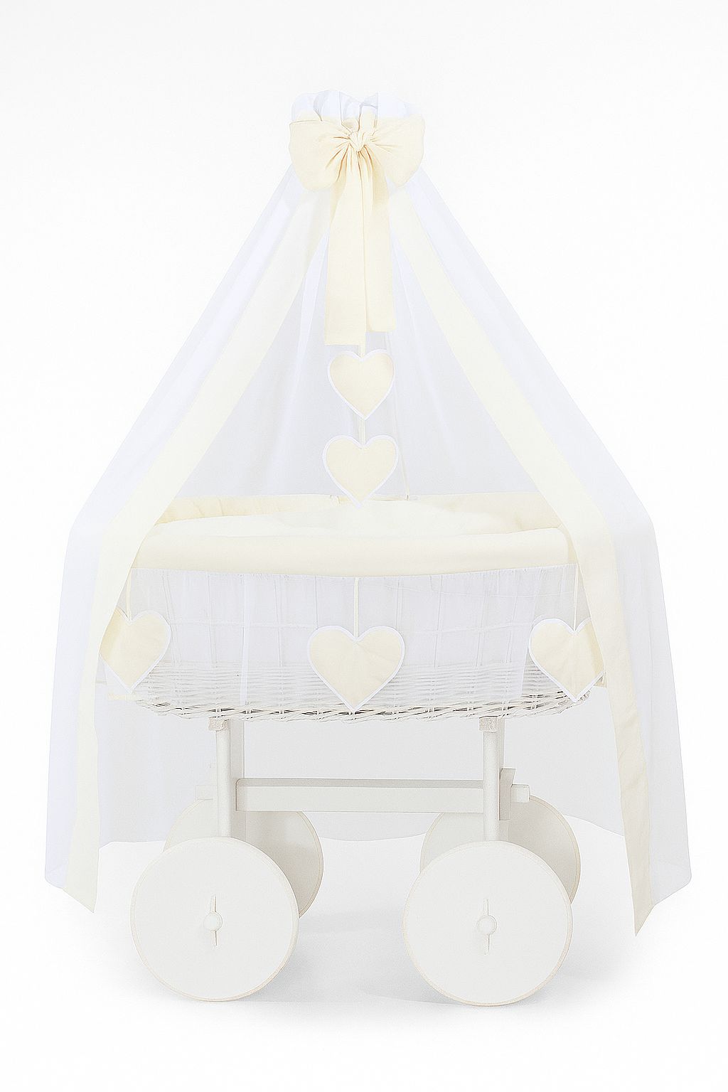 Stubenwagen Deluxe Weide mit Baldachin – Weiß Amelie Creme