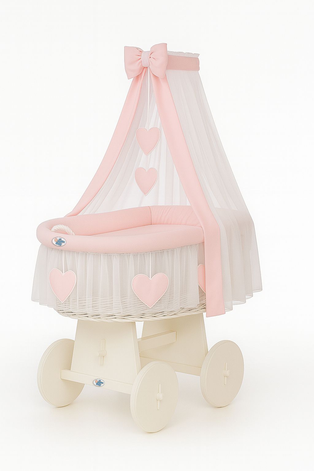 Stubenwagen Weide mit Baldachin Amelie – Weiß Rosa