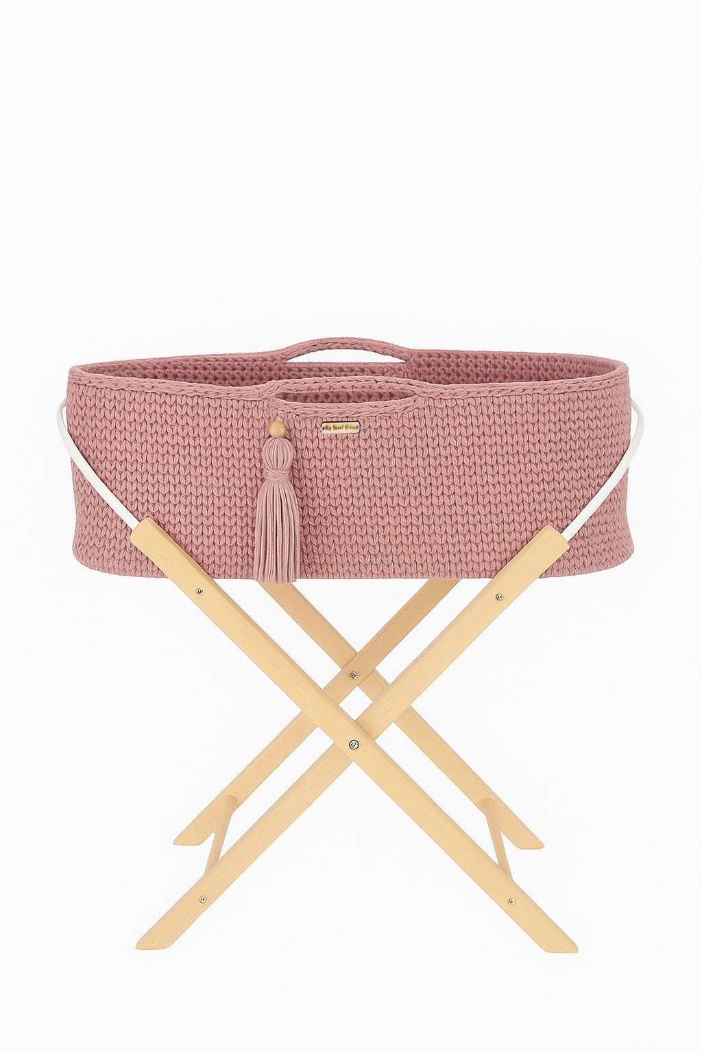 Moseskorb Baumwolle mit Ständer BOHO – Pastellrosa
