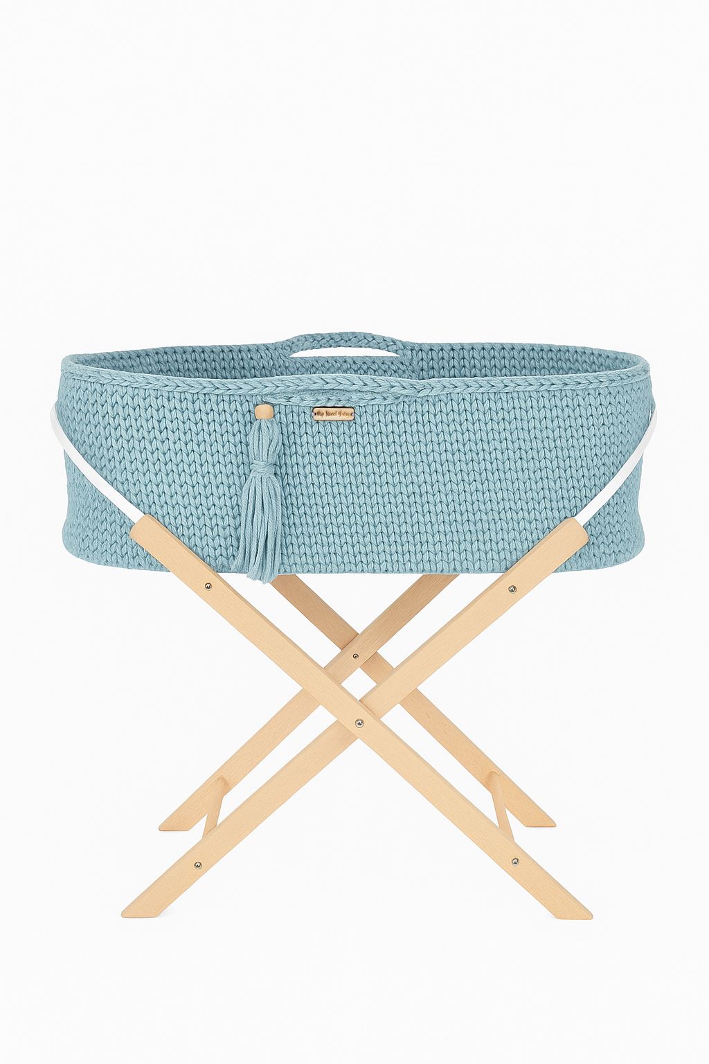 Moseskorb Baumwolle mit Ständer BOHO – Rauchblau