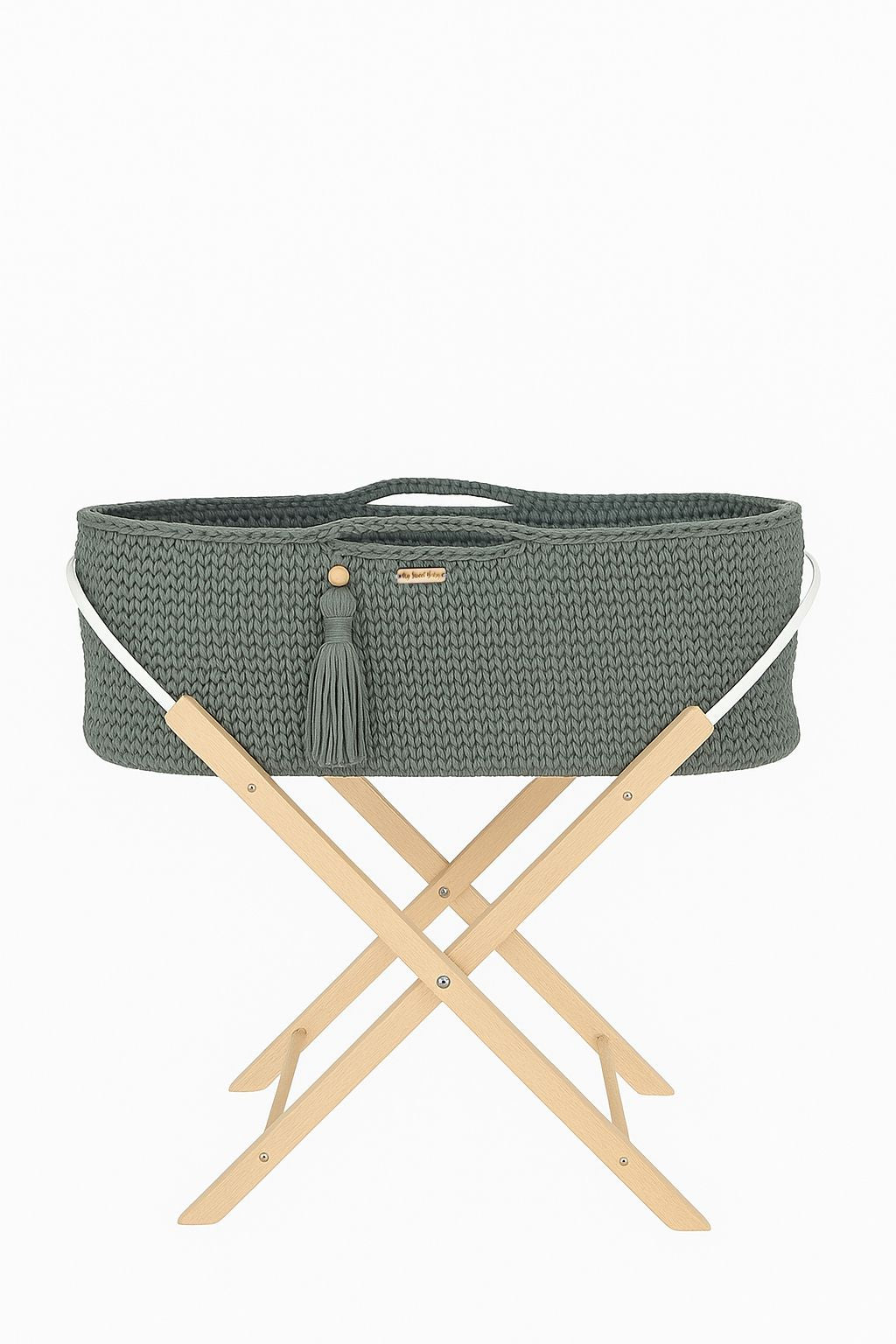 Moseskorb Baumwolle mit Ständer BOHO – Lorbeergrün