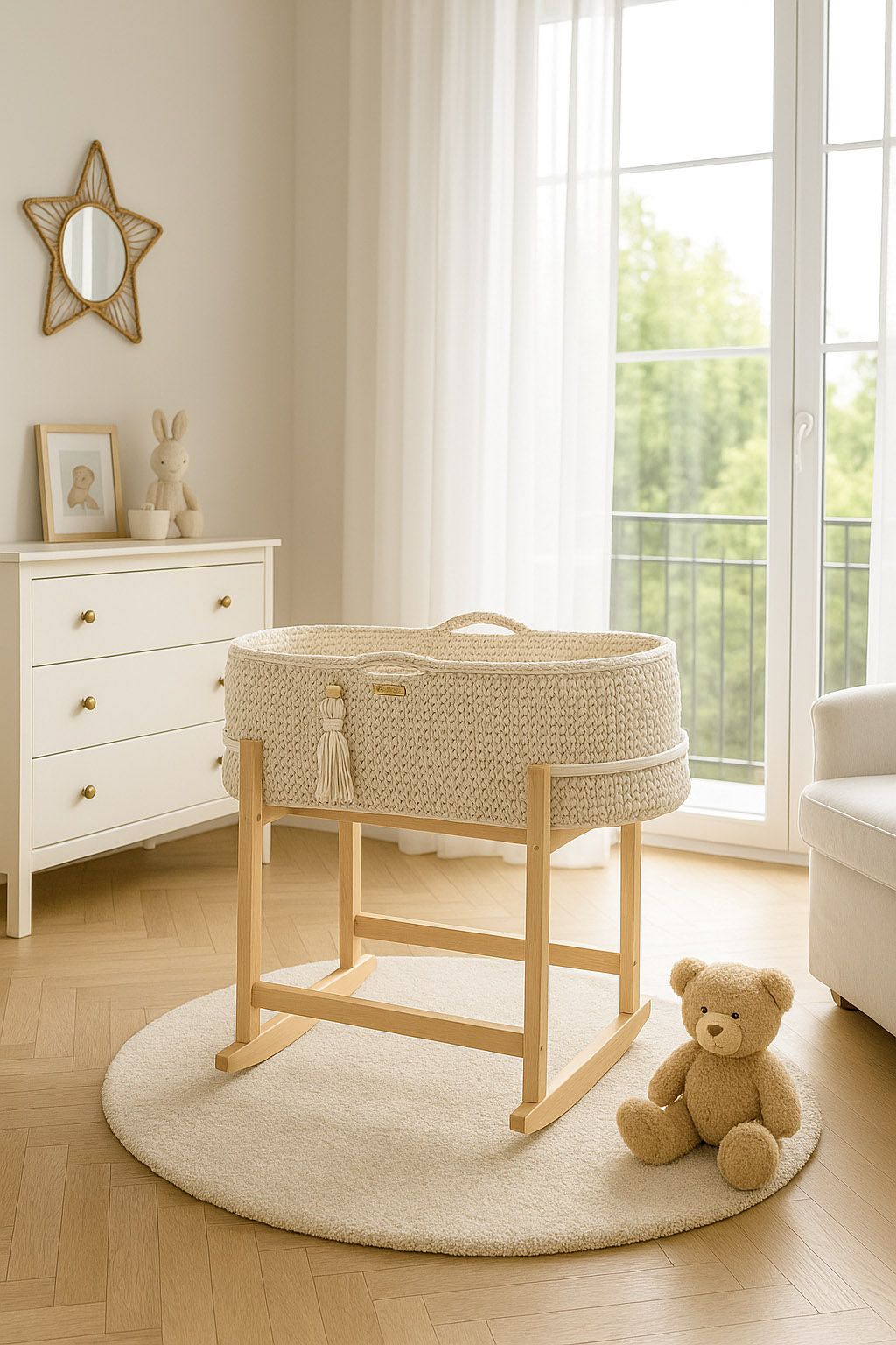 Moseskorb Baumwolle mit Wiege BOHO – Detailansicht