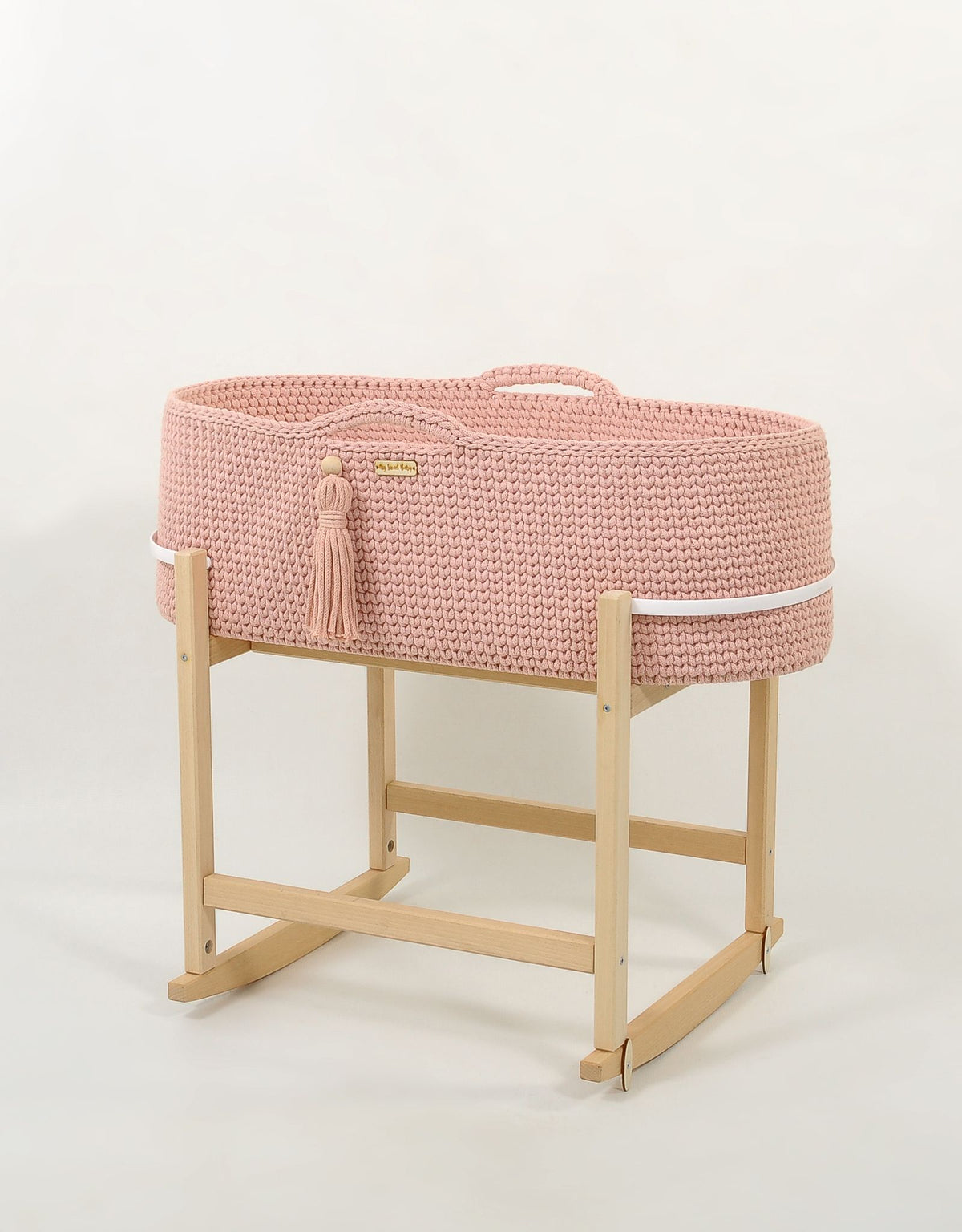 Moseskorb Baumwolle mit Wiege BOHO – Pastellrosa