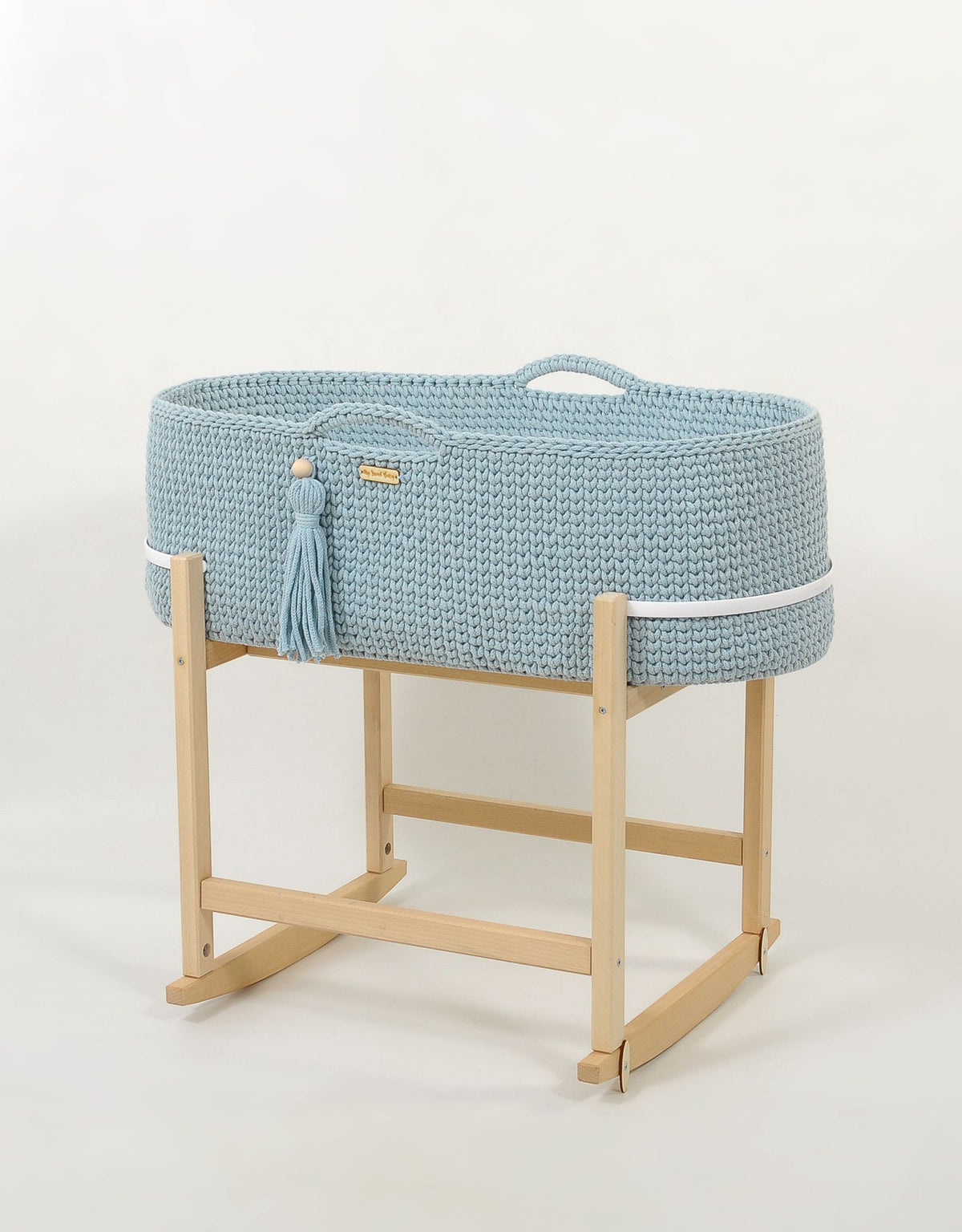 Moseskorb Baumwolle mit Wiege BOHO – Rauchblau