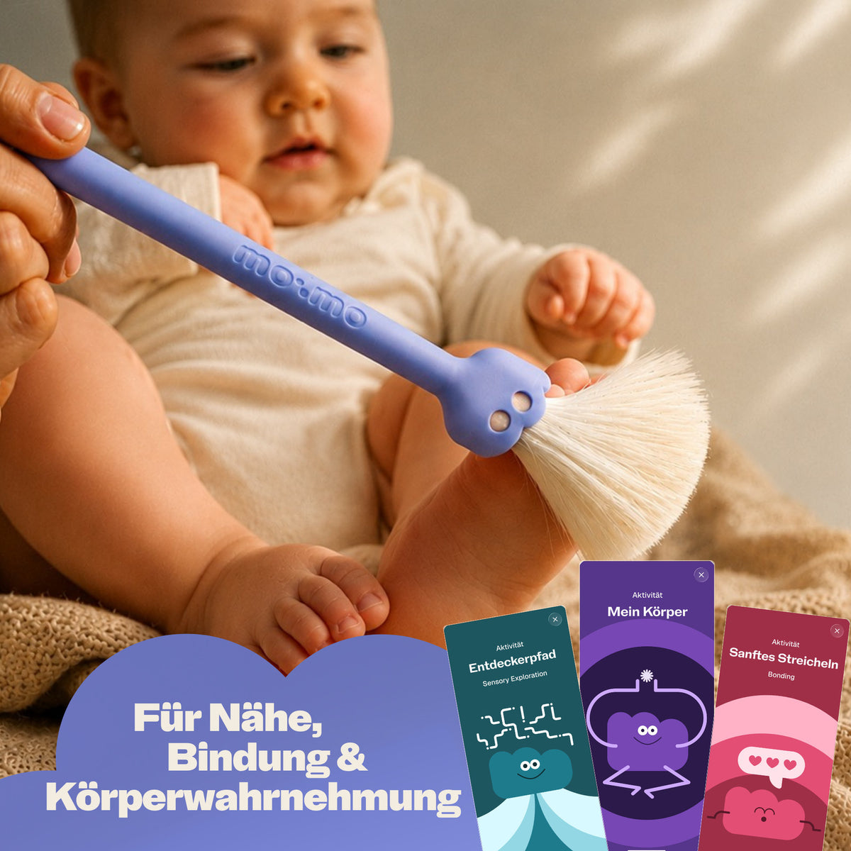 mo:mo Konnektor Streichelpinsel mit weichen Borsten für die Babymassage, Candy, Ansicht 3