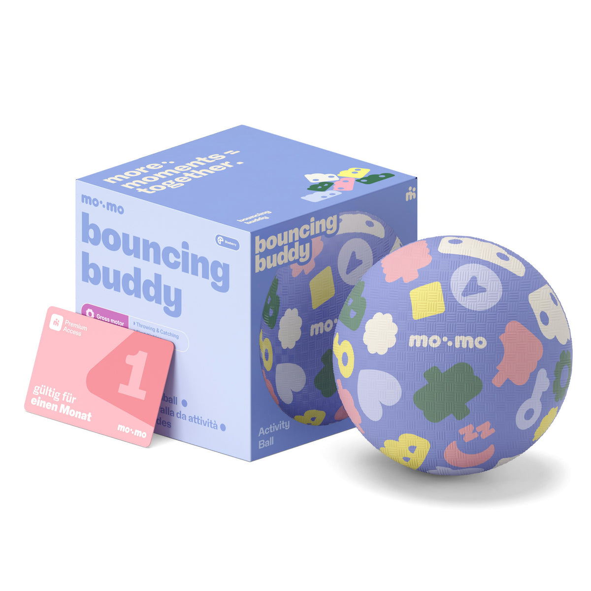 mo:mo Bouncing Buddy Spielball aus Naturkautschuk in Kinderhand, Blueberry