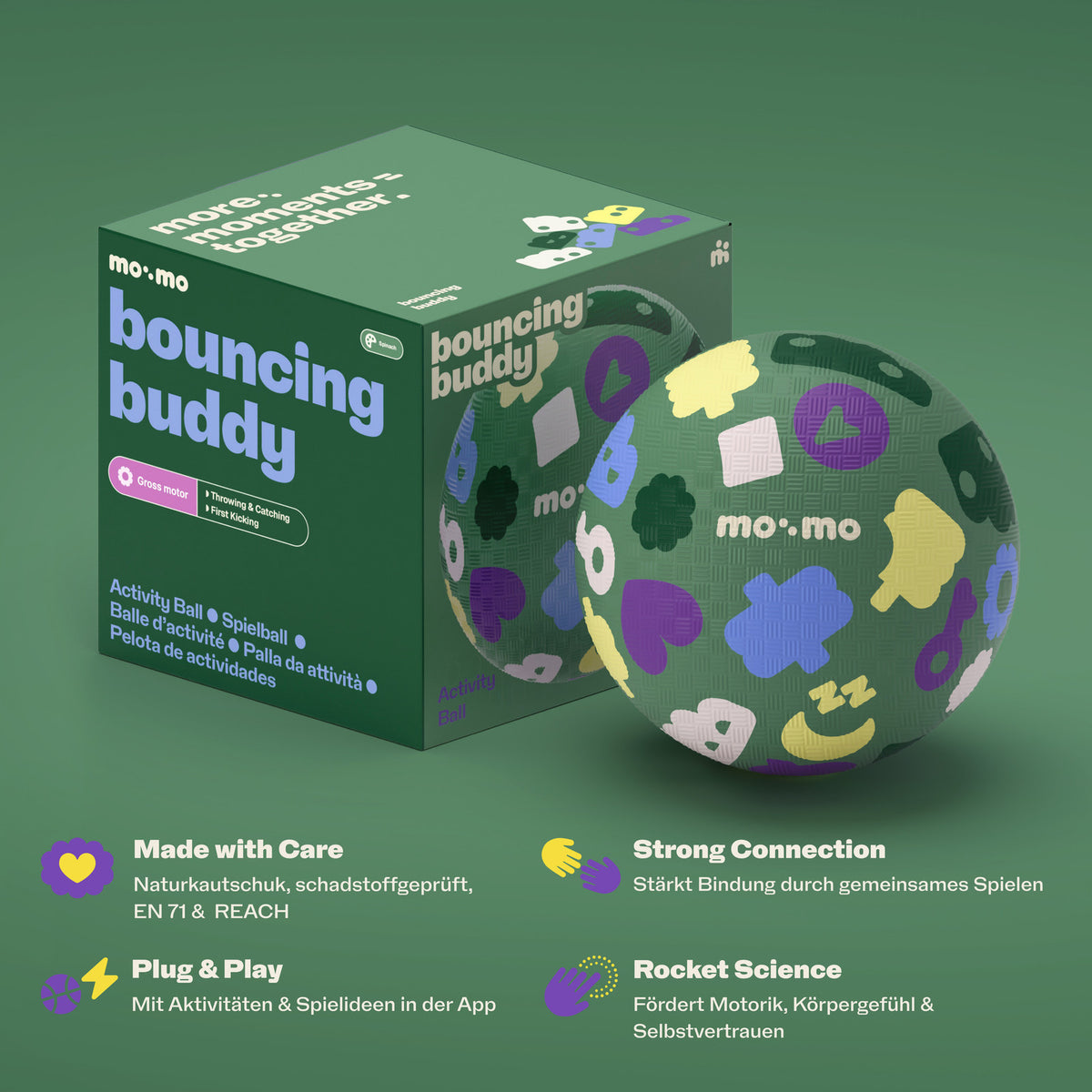mo:mo Bouncing Buddy Spielball aus Naturkautschuk in Kinderhand, Spinach, Ansicht 5