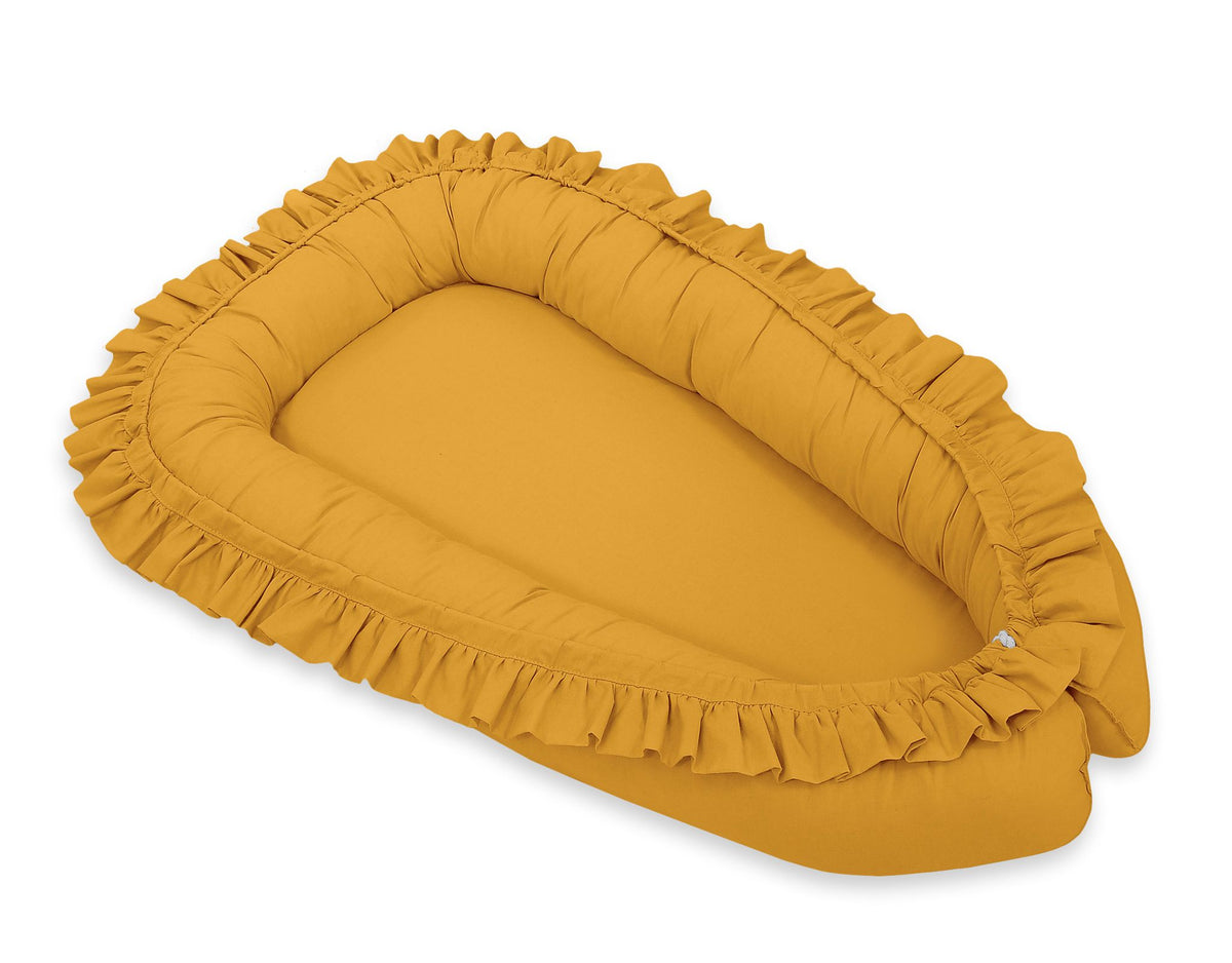 Babynest Kokon mit Rüsche – Senfgelb