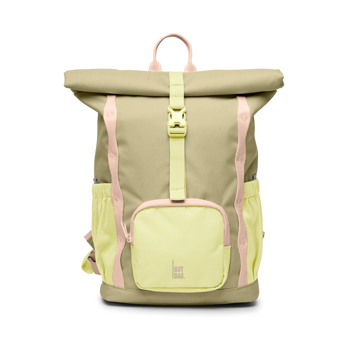 GOT BAG Kids Adventure Rolltop Kinderrucksack in Pistaziengrün (nori), als Studioaufnahme in Frontansicht
