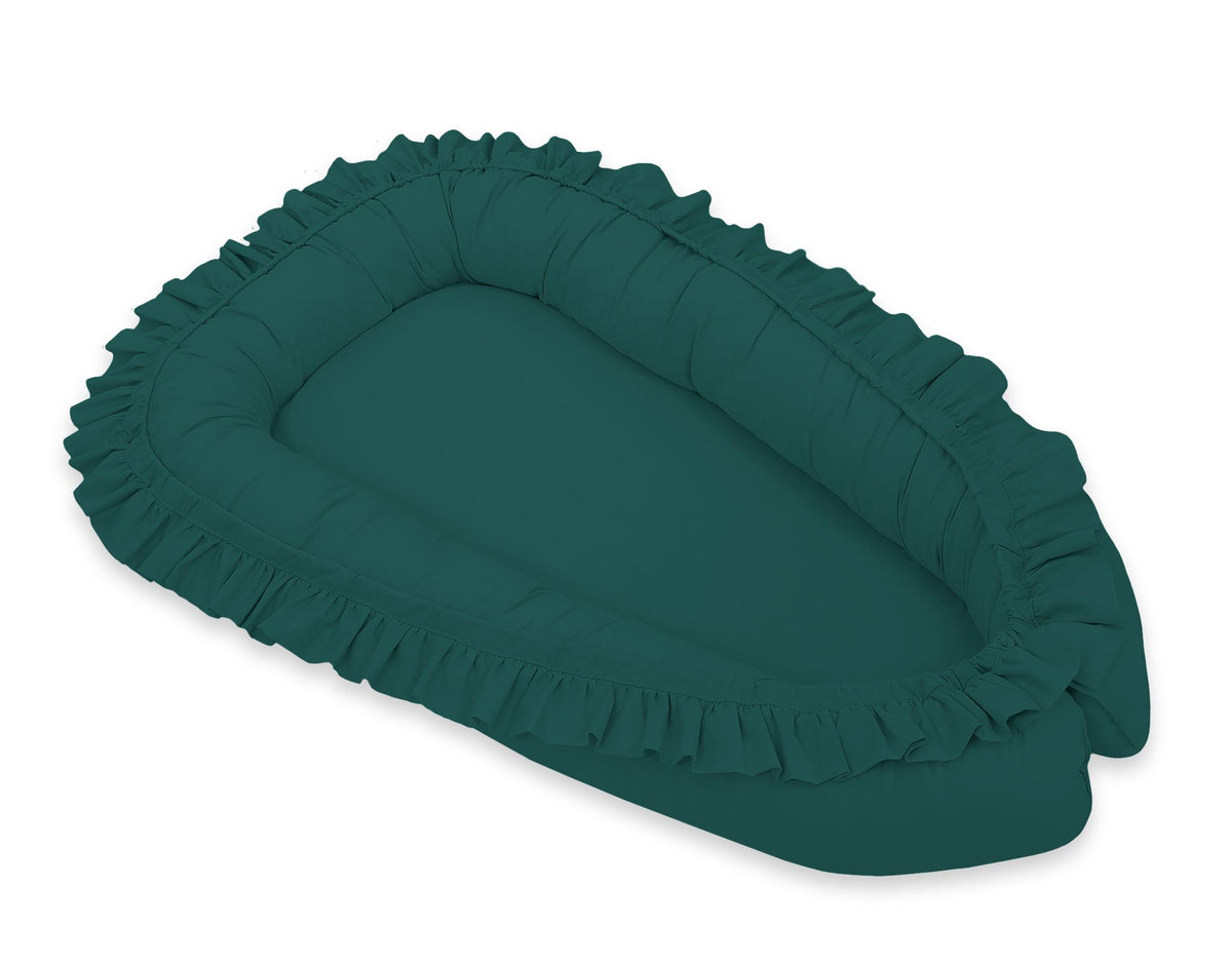 Babynest Kokon mit Rüsche – Flaschengrün