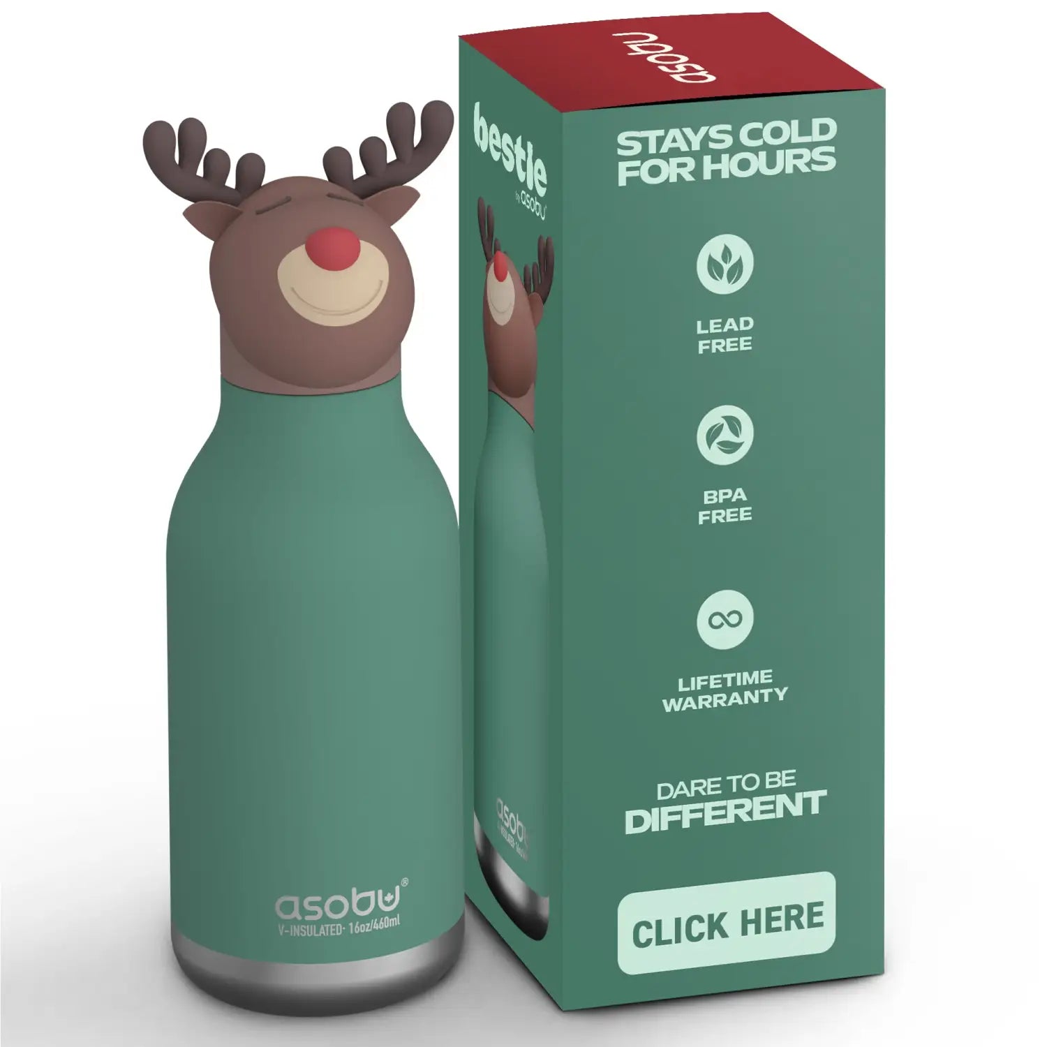 Reindeer Bestie Bottle – Edelstahl Kinderflasche isoliert - Kindertrinkflasche