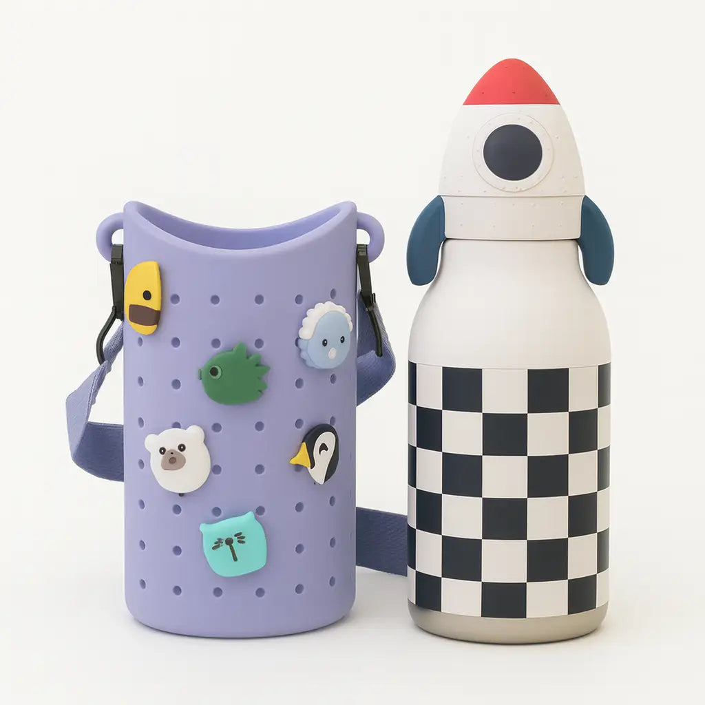 Rocketship Bestie Bottle & Sling Purple – Kinder Trinkflasche Set - Kindertrinkflasche