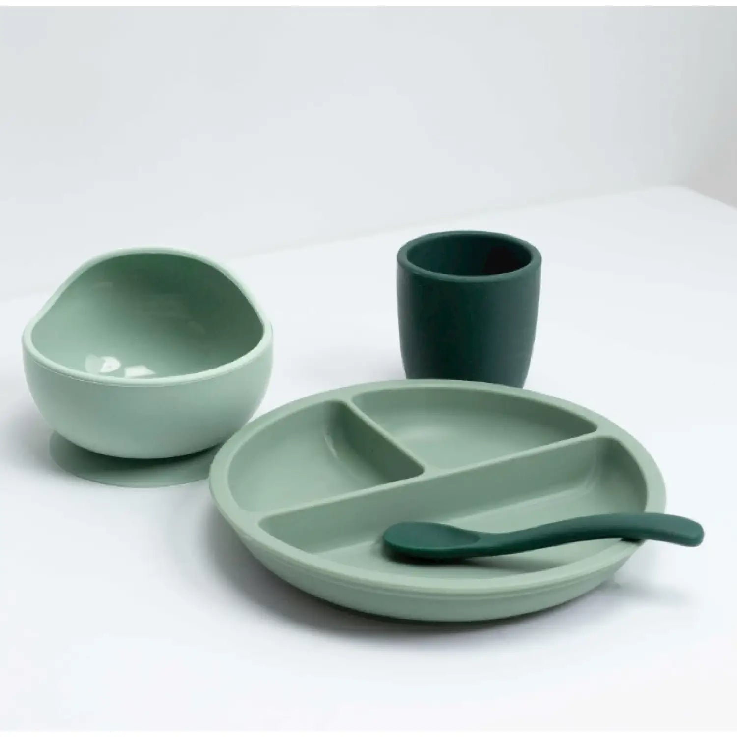 Silikon-Essgeschirr-Set 4-teilig – Kinder Essset ab 1 Jahr - grün